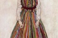 Portrait of Edith Schiele in a Striped Dress Egon Schiele